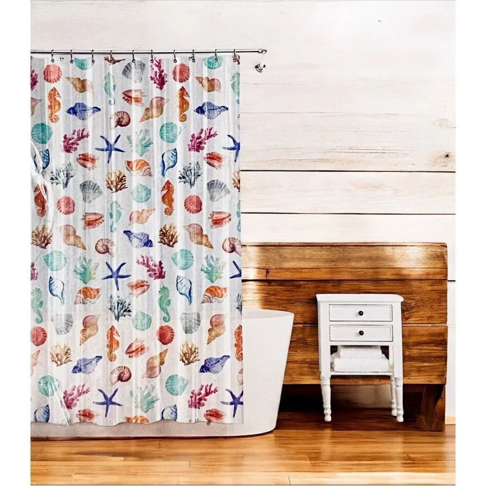 NWT Splash HOME Peva COVE White, Blue, Green, Red, Pink & Orange Shower Curtain